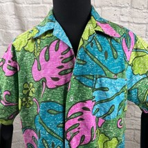 Vintage Hukilau Fashions Neon Monstera Foglie Camicia Hawaiana Barkcloth... - $103.93