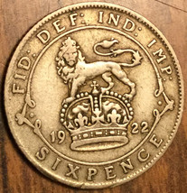1922 UK GB GREAT BRITAIN SILVER SIXPENCE COIN - $5.05