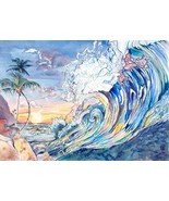 Watercolor art print of a breaking wave. Colorful beach wall art. Giclee... - $12.00+