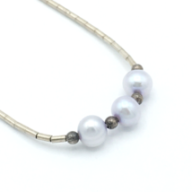 LIQUID SILVER &amp; 4mm cultured pearl necklace - vintage 20&quot; sterling Nativ... - £28.04 GBP