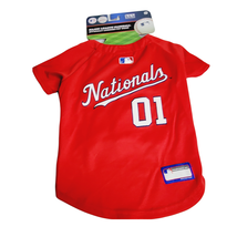Washington Nationals MLB Baseball Dog Shirt Size Medium 14&quot;-18&quot; Red &amp; White - £15.76 GBP