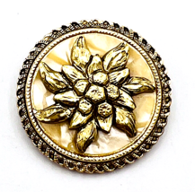 Vintage Western Germany Golden Mother Of Pearl Gold Tone Floral Scarf Clip - £9.32 GBP