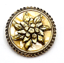 Vintage Western Germany Golden Mother Of Pearl Gold Tone Floral Scarf Clip - $11.88