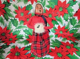 1987 Byers Choice Caroler Lady Red Plaid Skirt White Fur Muff Signed 12.5&quot; B19 - £30.33 GBP