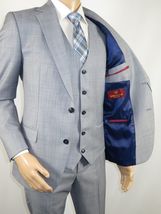 Men Suit BERLUSCONI Turkey 100% Italian Wool Super 180's 3pc Vested #Ber7 Sky image 5