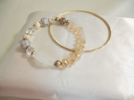 Department Store 7&quot; Gold Tone Beaded Stretch Bracelet J596 - £9.96 GBP