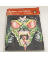 Retro Halloween green monster paper plate holders and plates forget me not - $22.72