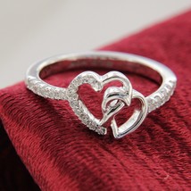 0.5Ct Round Cz Diamond Interlocking Double Heart Promise Ring in Silver Size 6.5 - £32.70 GBP