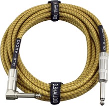 Straight To Right Angle 1/4 Inch Instrument Cable, Brown/Yellow Braided ... - $35.94