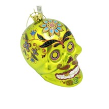 SKULL ORNAMENT 4" Glass Christmas Tree Day of the Dead Sugar El Muerto Green - £18.38 GBP