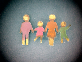Vintage pin brooch family walking painted copper pinback - £10.75 GBP