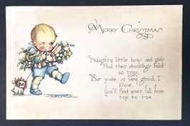 Merry Christmas Ruth Welch Siver Card Boy w/ Gifts &amp; Puppy on Skateboard PC - $17.00