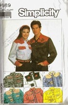 Unisex Western Shirts Vintage 1990 Simplicity Pattern 9689 XS-XL Uncut - £9.59 GBP