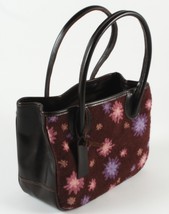 Katha Diddel Floral Needlepoint &amp; Brown Leather Designer Handbag Bag  - $85.00