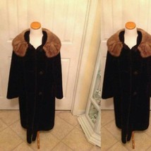 Vintage Brown  Full Length Coat W/ Genuine Brown Mink Fur Collar Sz Large X Lrge - £132.89 GBP