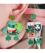  St. Patrick’s Day -‌Green A/B Design Beer Acrylic Studs-Shamrock Earrings - $168.34 MXN