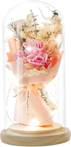 Preserved Flowers Gifts for Her,Preserved Rose Bouquet in Glass Dome, Light up R - £30.87 GBP