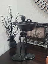Halloween Gothic Cast Iron Skeleton Candy Holder Statue Figurine Black Decor 15&quot; - £43.48 GBP