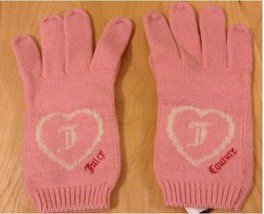 Women&#39;s Jr&#39;s Juicy Couture Knit Pink Winter Gloves White Heart Logo New $65 - £23.59 GBP