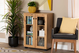 Laurien Oak Brown 2-Door Storage Cabinet w/Glass Doors - $1,753.83 MXN