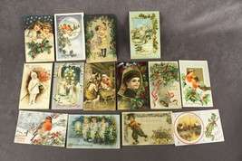 Antique Holiday Postcards CHRISTMAS Greetings 1908-1910 Kids Birds Holly Flowers - £27.09 GBP