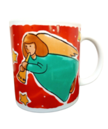Angel with Flute Coffee Mug Enesco Christmas Cup Stars Trumpet Red Green... - £6.84 GBP