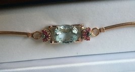 Huge VS-VVS 15+ ct aquamarine Diamonds ruby 14k rose gold bracelet bangle - £6,322.98 GBP