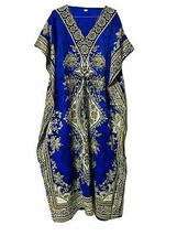 Women Polyester Kaftan Hippy-Boho-Maxi-One-Women Flora Print Royal Blue - £8.40 GBP