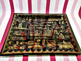 Neat Mid Century Las Vegas Casino Theme Graphic Souvenir Gold &amp; Black Glass Tray - £12.78 GBP