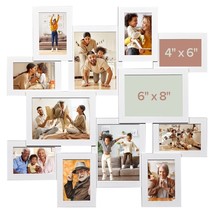 12-Opening Wooden Collage Picture Frame Wall Eight 4&quot; x 6&quot; + Four 6&quot; x 8... - $49.00