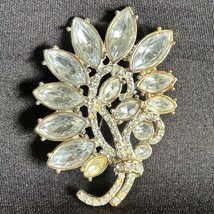 Laila Rowe Vintage Goldtone Clear Rhinestone Brooch Pin Leaf Floral Design 3D - $19.75