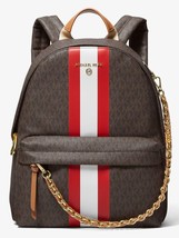 Michael Kors Slater Backpack Brown Logo Red White Stripe Travel Bagnwt! - £187.57 GBP