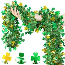 33 Ft St Patricks Day Garland Decor Gold Green Shamrock Hat Tinsel Garla... - £27.17 GBP