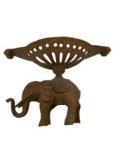 Cast Iron Elephant Fruit Bowl Basket HEAVY LARGE Intricate Detailing Vin... - $93.06