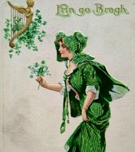 Saint Patrick&#39;s Day Postcard Erin Go Bragh Clover Lady Harp Series 9 Nash Unused - £7.61 GBP