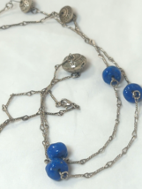 Vintage 54&quot; Necklace Blue Silver Beads Twisted Chain Link - £7.95 GBP