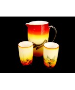 Amberina Milk Glass Pitcher &amp; 2 Glasses, Southwestern Style, Streaked De... - $120.56 CAD