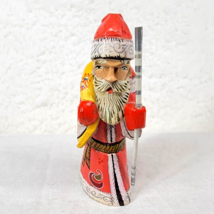 Christmas Wood Santa Hand Carved 4&quot;  Hand Painted Folk Art Yellow Sack Staff - £21.40 GBP