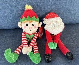 2 Be Jolly Elf &amp; Santa Claus Merry Christmas Hugger Long-Leg Hanging Plush New - $14.99