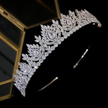 Luxury Cubic Zirconia Dripping Headwear Bridal Crystal Crown Wedding Hair Access - £80.71 GBP