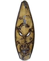 West African Wall Art Hand Carved Neem Wood Large Shaded Black-Yellow Elephant M - £156.48 GBP