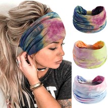 Wide Headbands for Women Cute Boho Hairbands Tie Dye Headwraps Elastic Workout Y - £14.69 GBP