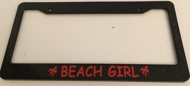 Beach Girl with Palm Tree  - Black with Red License Plate Frame -  Hawaiian - $20.99