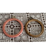 Two Flexi Hoop Frames 4 Inch Pink Woodtone Needlework Craft Rings Cross ... - £9.42 GBP