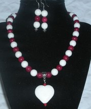 Genuine Red and White Totally Coral Heart Beads Necklace - $18.00