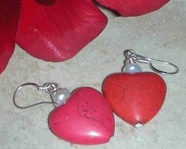 BEAUTIFUL RED HEART TURQUOISE BEADS EARRINGS - $15.00