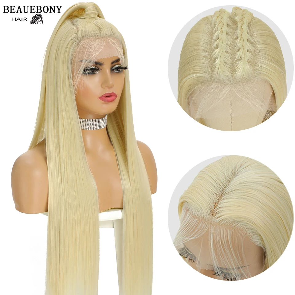 Straight Wig Blonde Synthetic Lace Front Wigs 180% Density Glueless Full Lace - £40.99 GBP+