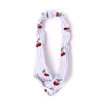 Nollia Ladies Criss Cross Elastic Stretch Headband Blue Stripe W Cherries - $10.69