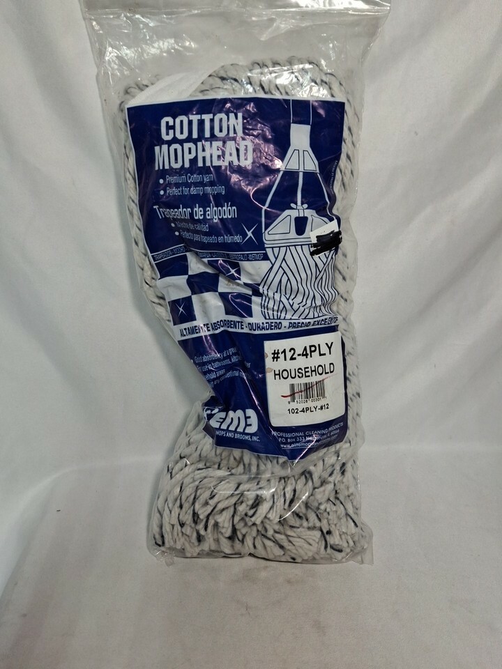 Elite 102-4PLY-#12 Residential Cut End 4-Ply Cotton Mop Head #12 - £5.84 GBP