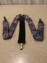 PELICAN Clip On Silk Suspenders Braces-Blue Abstract Paisley Gold Accent... - $14.16
